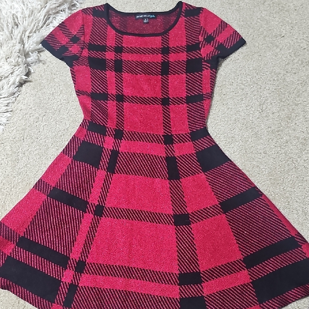 My Michelle Red and Black Plaid Kids Dress